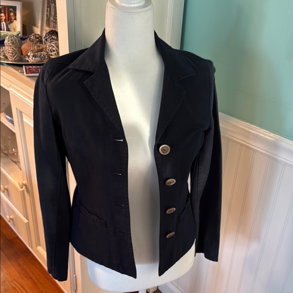 Talbots Blue Blazer Cropped Notched Lapel